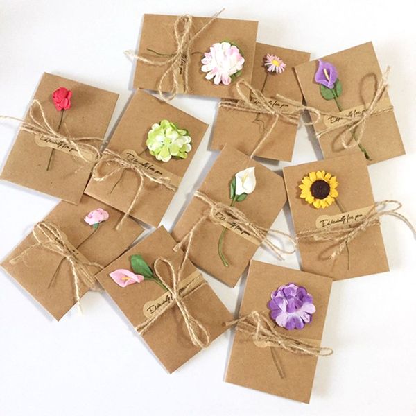 

6pcs kraft paper dry flower greeting card with envelope for christmas wedding