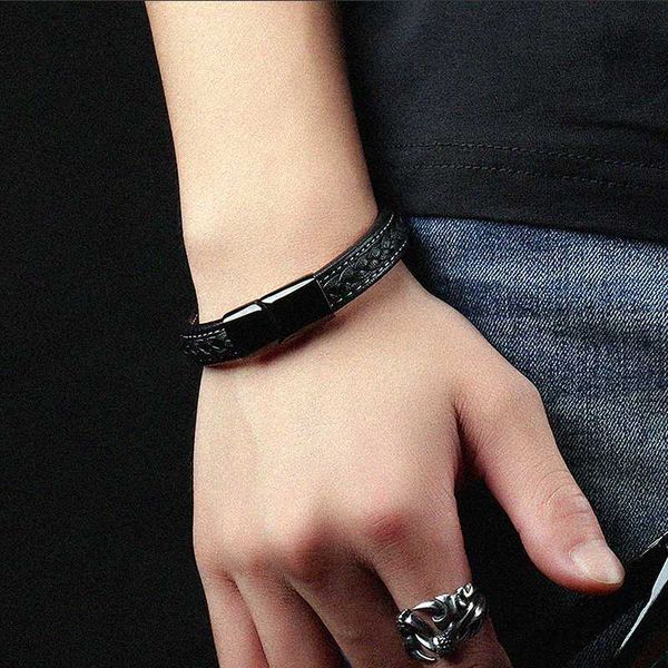 

mdiger men black leather bracelets wristband gifts handmade women charm bracelets titanium steel, White