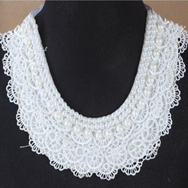 

2018 trendy necklaces pendants necklace women jewelry fake collar inlaid crystal bead false collar necklace ladies retro lace, Silver