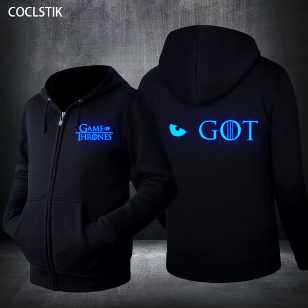 

spring/autumn mens the white walkers hoodies zipper sweatshirt male song ice fire hoodies fluorescent jacket, Black