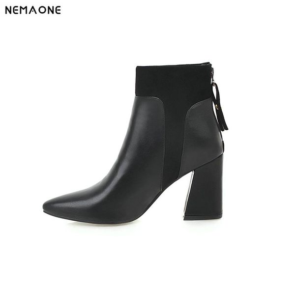 

new high heels women ankle boots poined toe ladies spring autumn boots patchwork party dress shoes woman large size 43, Black