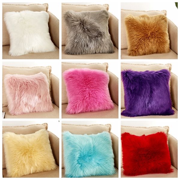 Almofada de almofada de almofada de pelúcia capa de almofada de lã Faux Fur Sofa Bed Pillwcover Throw Fillowcases Decoração de Casa 17 Cores Opcional YW2893