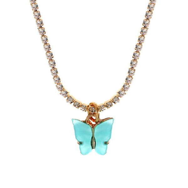 Mulheres Butterfly Gargantilha Colares de Ouro Luxo Gelado Correntes Com Animal Pingente Moda CZ Rhinestone Bling Hip Hop Jóias Para Meninas Presente