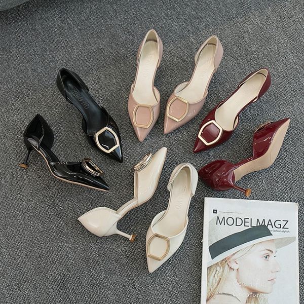 

горячая распродажа-2019 сексуальные 18 тонких ол женские тонкие с мелким ртом острая сторона выдалбливают одну обувь квадратная пряжка туфли, Black