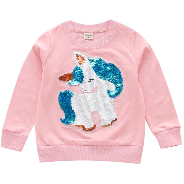 

2019 autumn girls t-shirts long sleeve kids sweater shirts unicorn sequined children shirts girls clothing, Blue