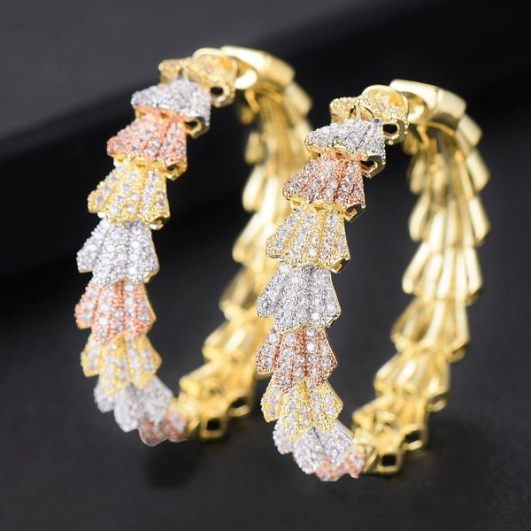 

godki luxury geometry cubic zircon statement big hoop earrings for women wedding dubai bridal round circle hoop earring 2020, Golden