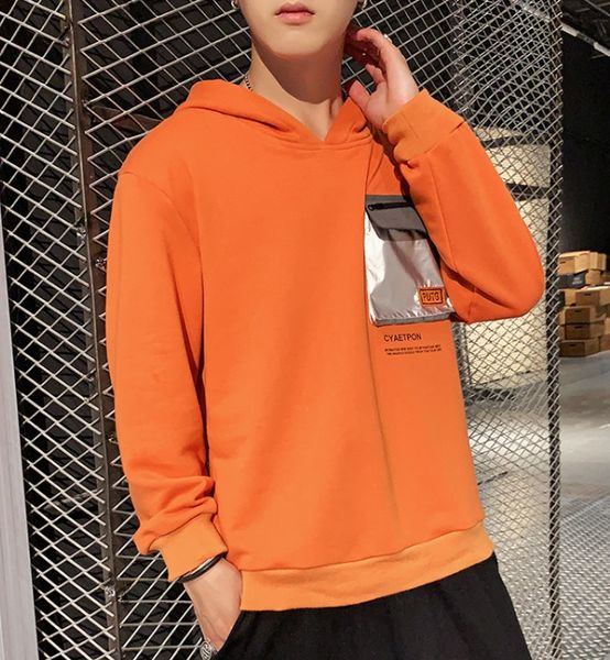 

men's and autumn hooded hoodie korean version trend students loose ins boys on spring popular logo jacket, Black