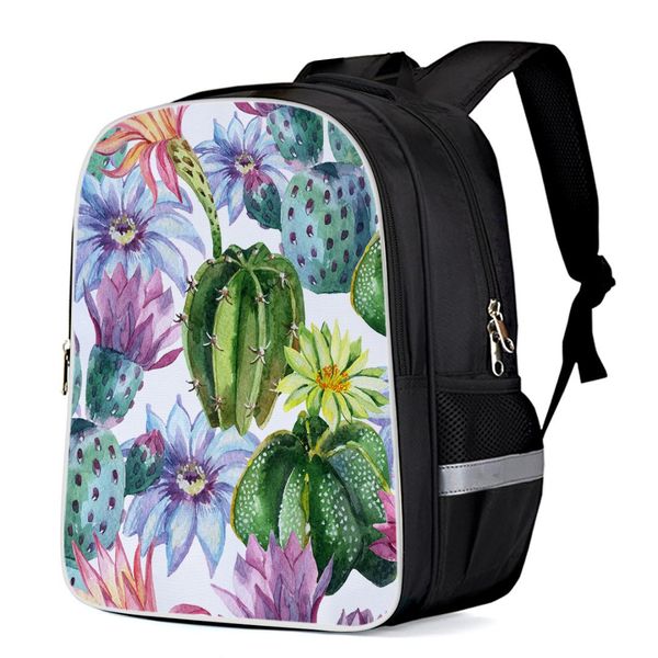 

watercolor cactus flowers backpacks school bag child book bag sports bags bottle side pockets school student silver edge