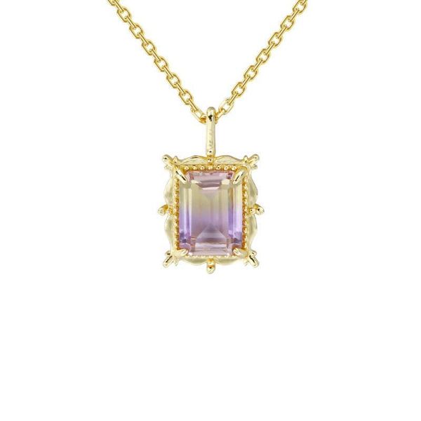

2020 new octagonal rectangular ametrine color retro crystal pendants s925 silver lace necklace set customizable