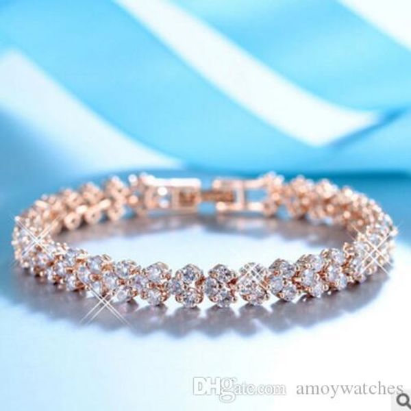 

designer women bracelet set zircon full diamond roman bracelet style alloy bracelet plating gold european and american wind, Golden;silver