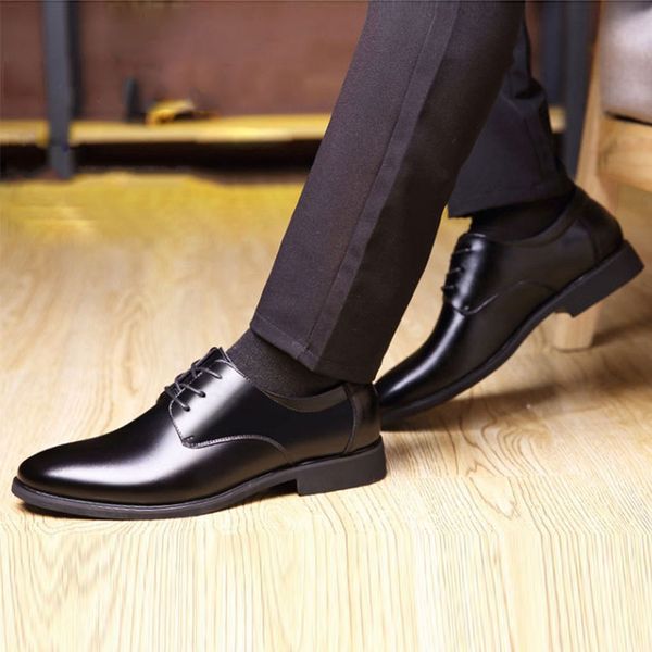 

shoes men new fashion casual tenis sneakers men lace-up business leather shoe casual comfortable wedding shoe male suit, Black