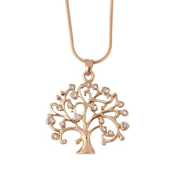 

tree of life pendant necklace women chic jewelry crystal statement necklaces & pendants christmas gifts bijoux rose gold long chain necklace, Silver
