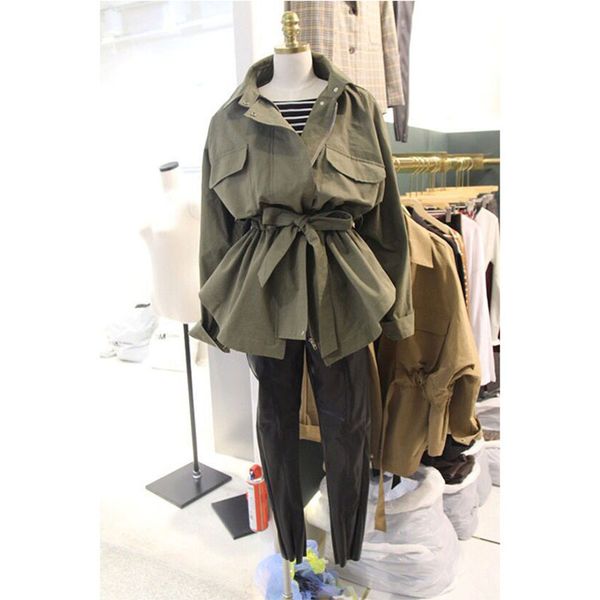 

plus size half sleeve drawstring waist women's chiffon coat, Tan;black