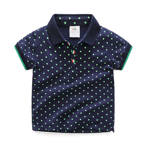 

boys clothes 2018 summer 3-12tformal child cotton sports green dot print short sleeve turn-down collar t shirt for boys 12 years, Blue