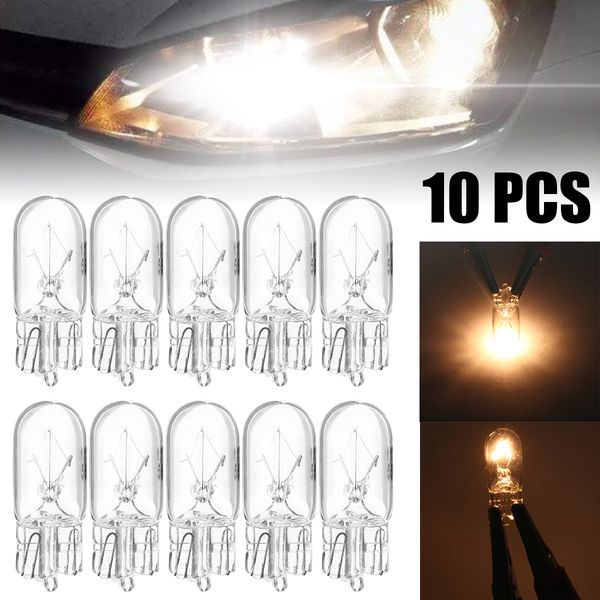 

10pcs t10 halogen light 194 168 w5w 5w car signal interior clearance lamp bulb warm white auto led lighting