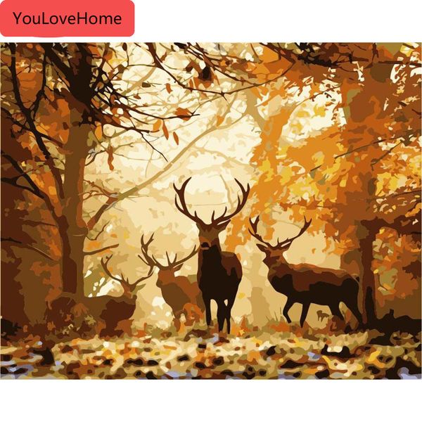 

картины по номерам олень животных наборы для рисования холсте ручная роспись diy живопись осенний лес домашнее украшение искусство животные