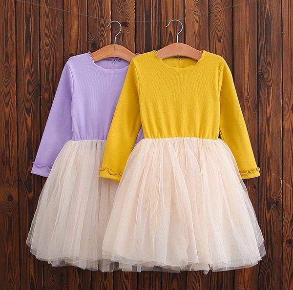 TUTU Saias Malha De Algodão Meninas Vestidos de Manga Longa Vestido de Princesa Roupa Da Menina Da Primavera Bonito Roupa Dos Miúdos 6 Cores DHW1919