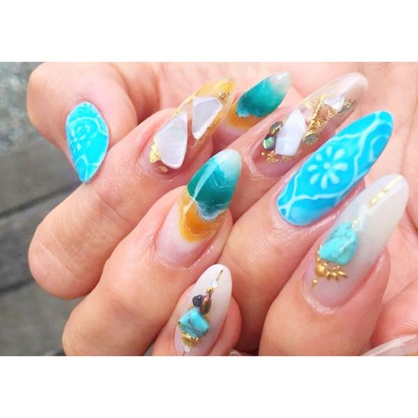 

new 1 box fashion colorful sea shell stones mix design shining nail art decor sticker with chains supplies fake nails bv789, Black