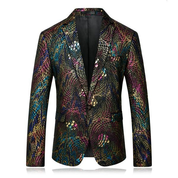 

mens colorful printed blazer jackets stage wears autumn new brand clothing casual blazers for men nightclubs, White;black
