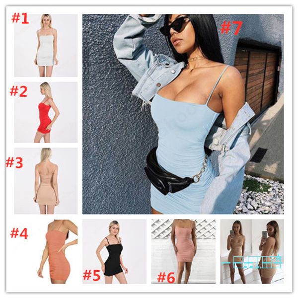 

fashion bodycon dresses sweath sleeveless suspenders ruched mini skirts women summer dress nightclub party wear clothing 2020 ly415, Black;gray