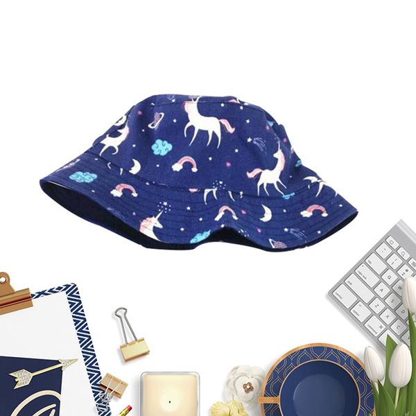 

hat ladies double-sided folding hat spring and summer outdoor versatile unicorn basin cap, Blue;gray