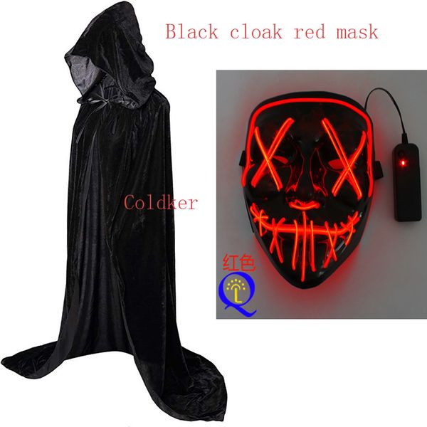 

halloween cosplay costume full length hooded cloak christmas party cape fashion mask led light up party masks, Silver