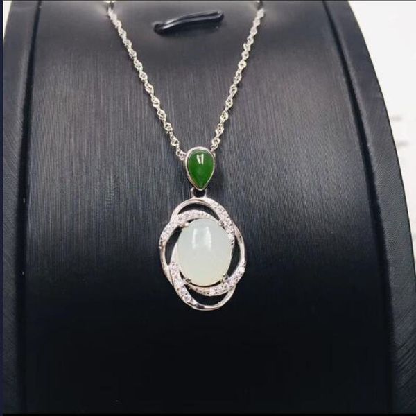 

real 925 серебряных естественный hetian белого нефрит инкрустированного нефрита леди ключицы кулон оптом, Silver