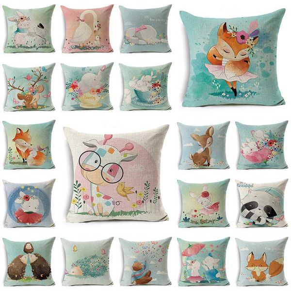 

wzh spring cute animal & flower cushion cover 45x45cm linen decorative pillow cover sofa bed pillow case