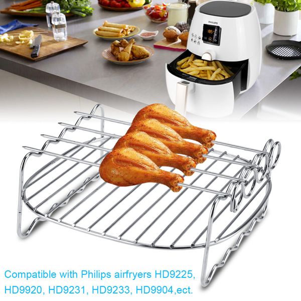 

double layer stainless steel replacement bbq rack skewers baking tray air fryer barbecue rack baking tray bbq
