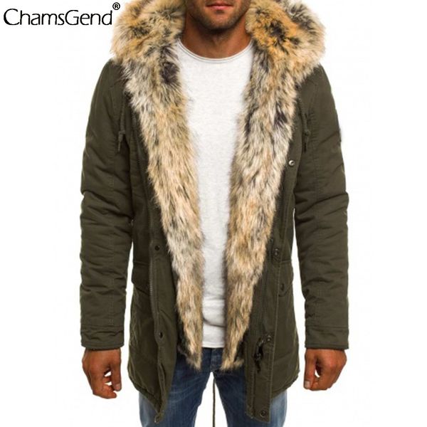 

chamsgend winter warm jacket men casual hooded windproof outwears coat male fur parka overcoat men's solid thick fleece jacket #, Black