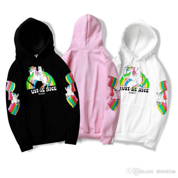 

улица бренд моды для мужчин толстовки толстовки карман среднего пальца кот радуга баола плюс бархат с капюшоном флис пота рубашки мужчин жен, Black