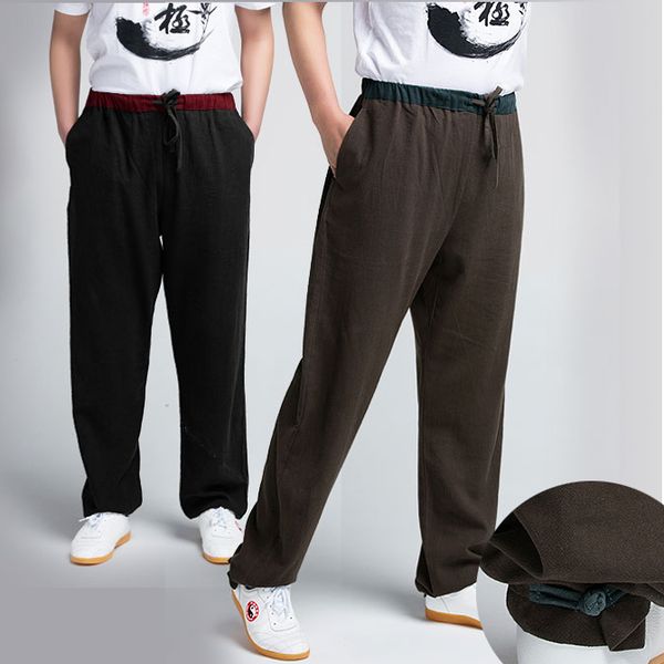 

martial arts pants thick flax male tai chi woman art yoga, Black;red