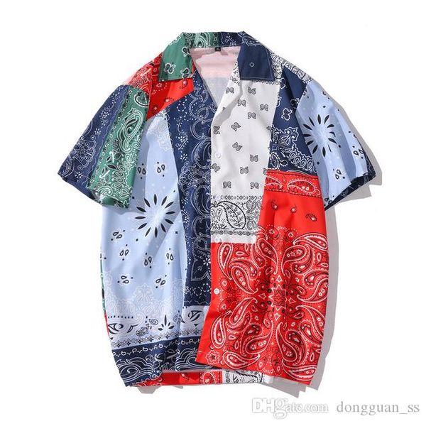 

bandanna print retro shirts turn-down collar men streetwear short sleeve shirts mens top