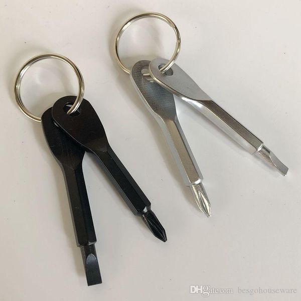 

stainless steel screwdriver key ring set outdoor pocket metal cross screwdrivers keychain kit mini hand key pendants keyrings bh1701 tqq