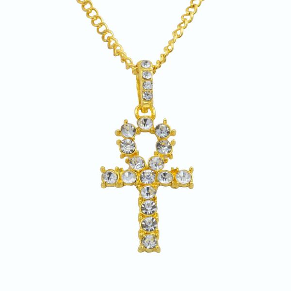 

10pcs Rhinestone Cross Pendant Gold Silver Alloy Material CZ Egyptian Key of Life Pendant Necklace Men Women Jewelry