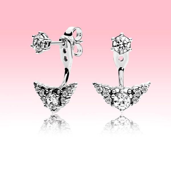 

big cz diamond pendant earring women wedding jewelry for pandora 925 sterling silver crown stud earrings with original box, Golden;silver