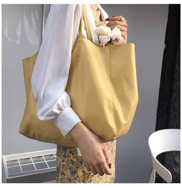 

new women large bag soft leather fashion girl tote handbag yellow shoulder casual messenger bag shopping travel summer jii8