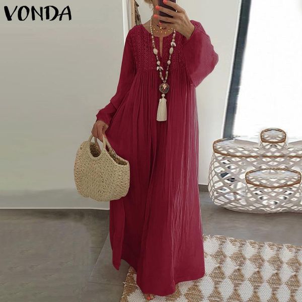 

oversized women's summer sundress vonda 2019 solid color maxi dress vintage casual long sleeve party vestidos female cotton robe, Black;gray