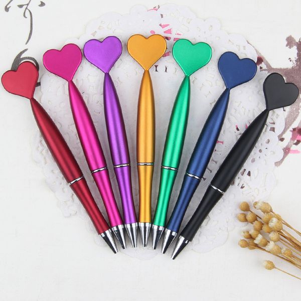 

60pcs kawaii ballpoint pen metallic texture plastic heart rollerball pens for school office supplies stationery fun office stuff, Blue;orange