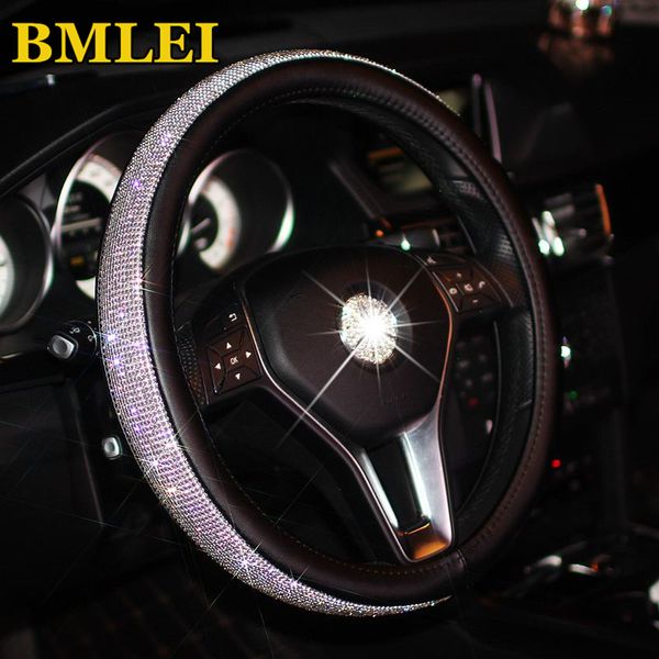 

bling bling rhinestones crystal car steering wheel cover pu leather steering-wheel covers auto accessories case car styling