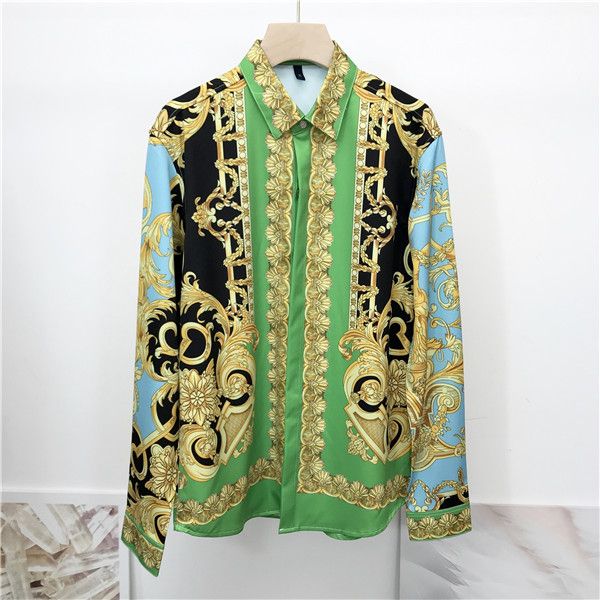 

2019 italian classic style medusa shirt of pol floral print luxury casual harajuku shirt long sleeve men's brand shirt, White;black