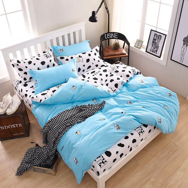 

cute cows bedding set 4pcs/3pcs duvet cover sets soft polyester bed linen flat bed sheet set pillowcase home textile drop ship