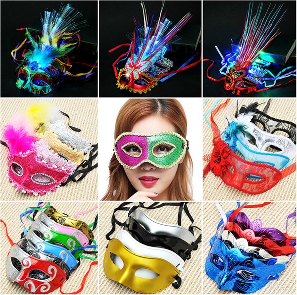 

led волокно зажги карнавал партия маска маскарад fancy платье партии принцессы перо светящиеся маски