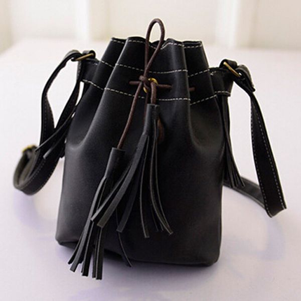 

women bag tassel fashion bucket bag matte leather patchwork women shoulder messenger handbag