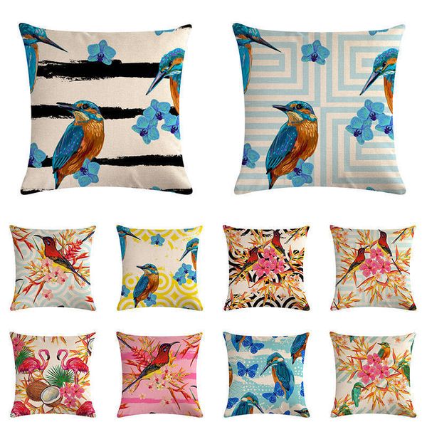 

квадрат хлопок лен птицы отпечатано throw наволочка подушка обложка cojines para диван оптовая almofadas украшения zy1160