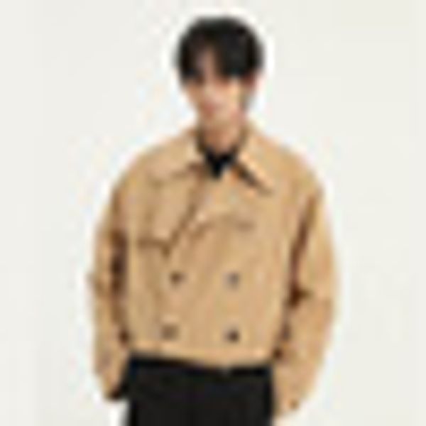 

men vintage fashion business casual loose double breasted short jacket male women streetwear coat spring autumn outerwear, Black;brown