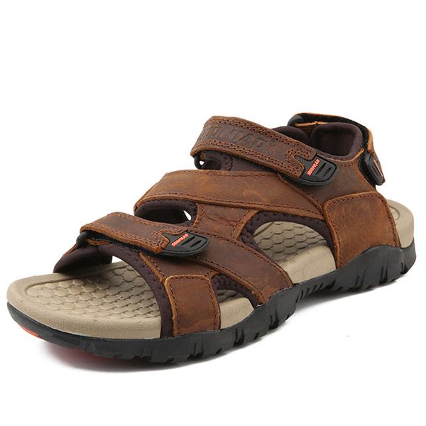 

men sandals 2019 genuine leather cowhide male summer shoes outdoor beach slippers casual sandalen, Black