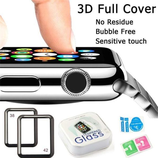 

3d full curved screen protector for iwatch 4 full curved tempered glass 38mm 42mm 44mm anti-scratch protector in crystal box