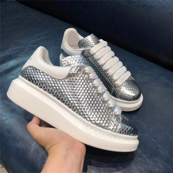 

alexandemcque aw mc oversized sneakers designers white silver glitter leather leather trainers shoes sneakers with original box, Blue;gray
