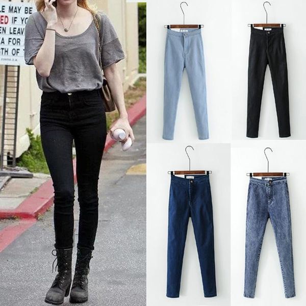 Compre Niza Moda Slim Denim Lapiz Jeans Vintage Cintura Alta Marca